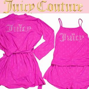 Juicy Couture Rhinestone Logo JC Embossed 3-PC Sleepwear/Robe Set